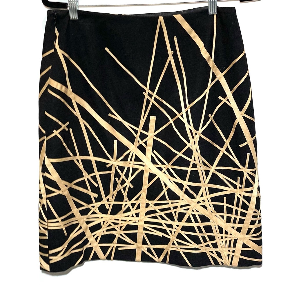 Black wool with tan ribbon appliqué skirt, size 8